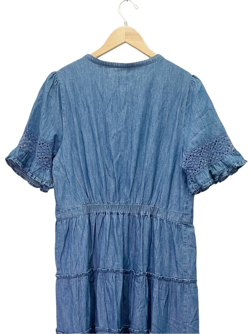 NWT Gap x LoveShackFancy Denim Tiered Midi Dress L Dark Wash Lace Button Front - Picture 6 of 16